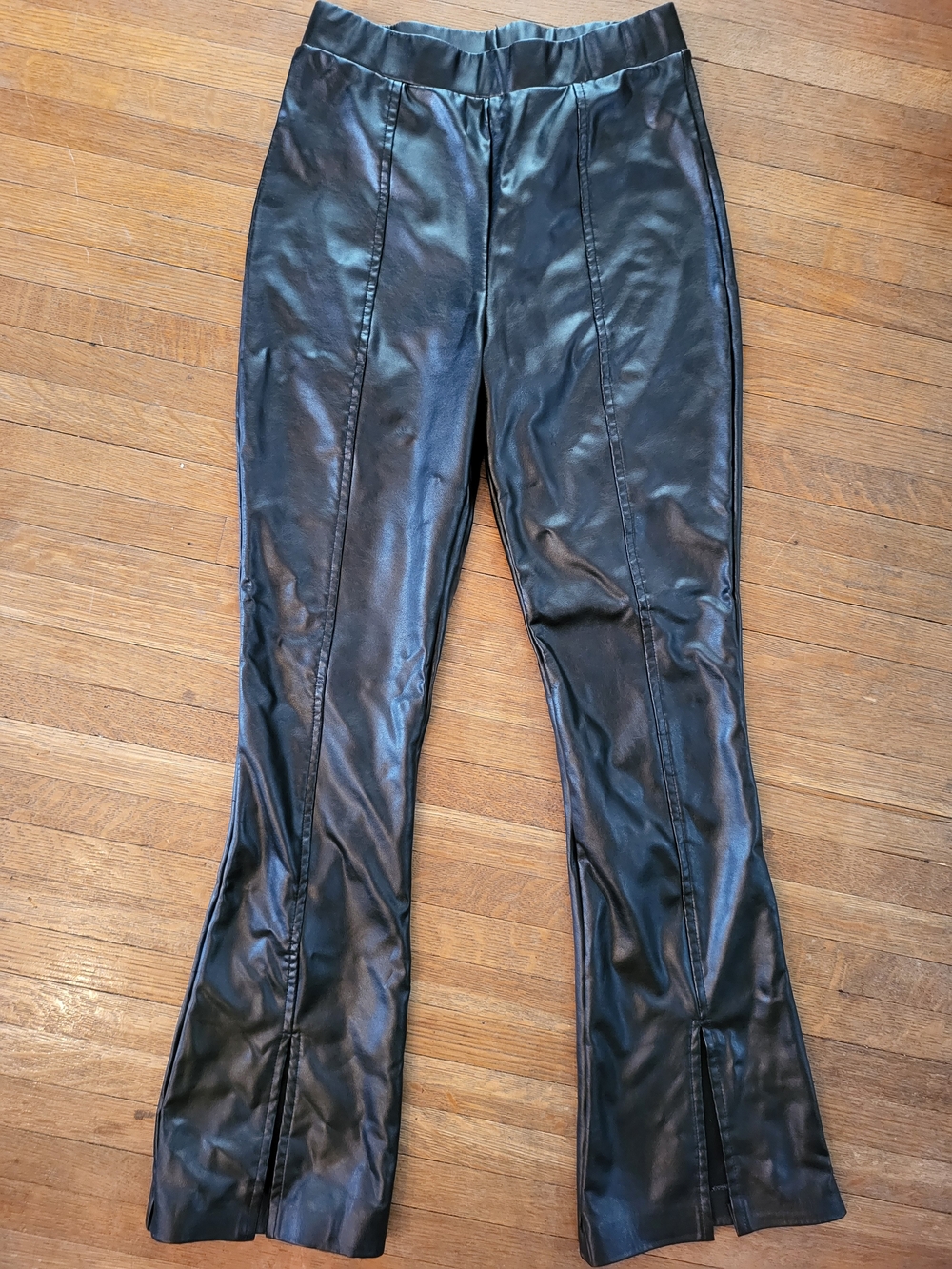 Black Faux Leather Flare Jeans - Women's